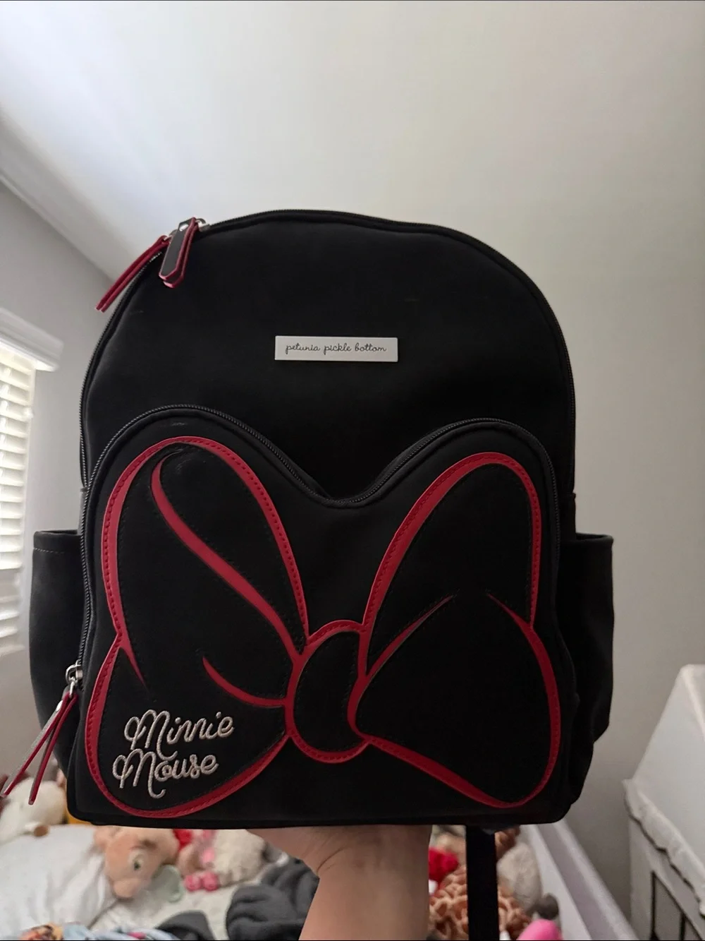 Petunia Pickle Bottom Black Backpack with Red Bow Accents